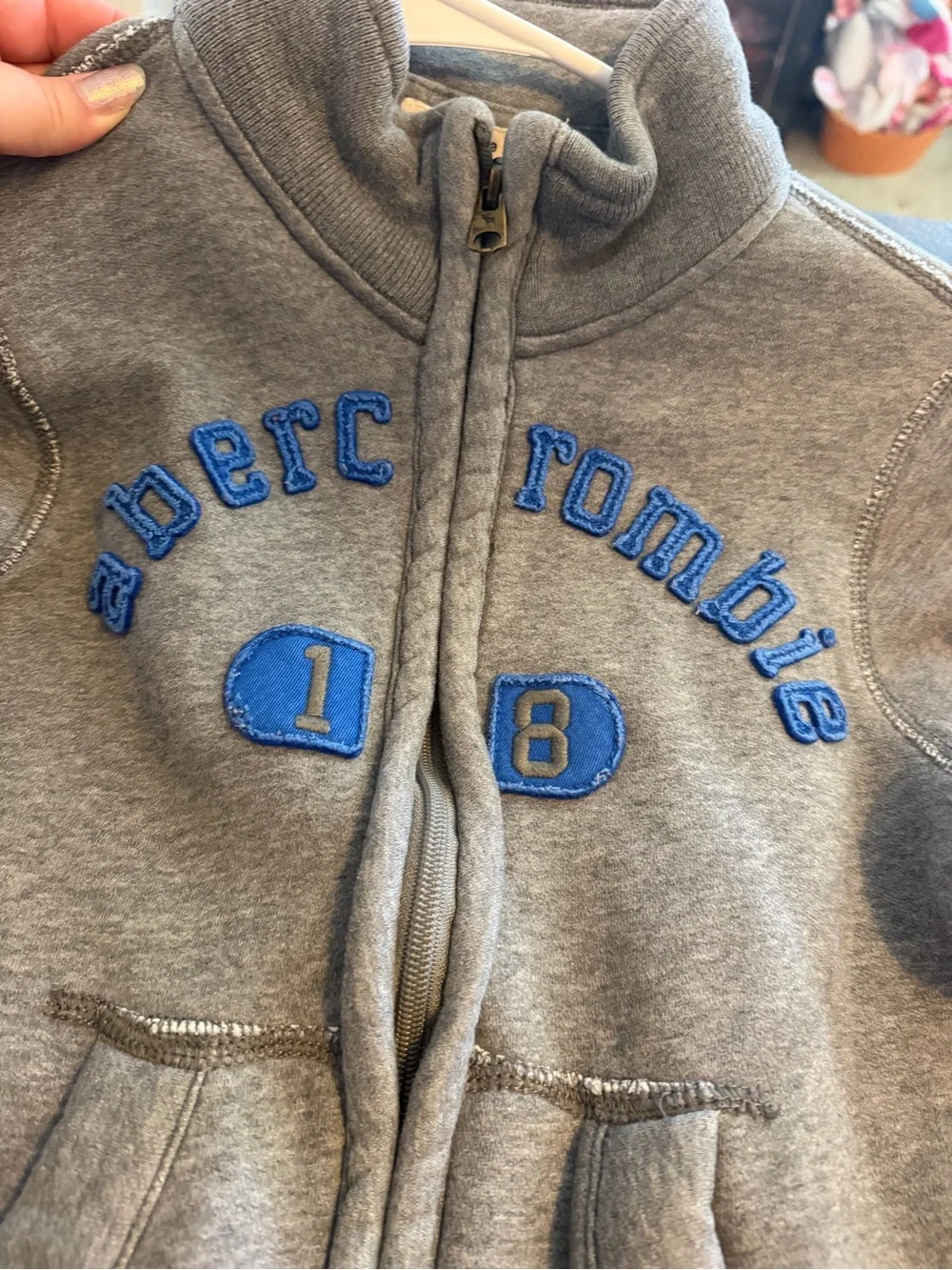 Abercrombie Kids Gray Full-Zip Fleece-Lined Logo Sweatshirt Size Small